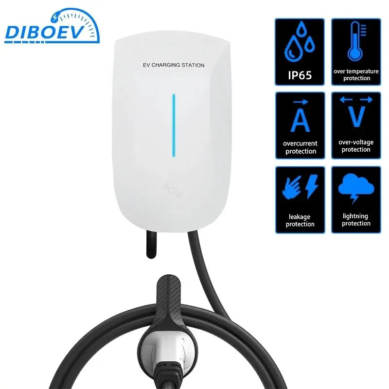 DIBO EV Charger Type2 Plug EVSE Wallbox 32A 22KW IEC62196-2 Socket 3Phase 5m Cable Wallmount Charging Station for Electric Car - 54Grid - Renewable Energy Store