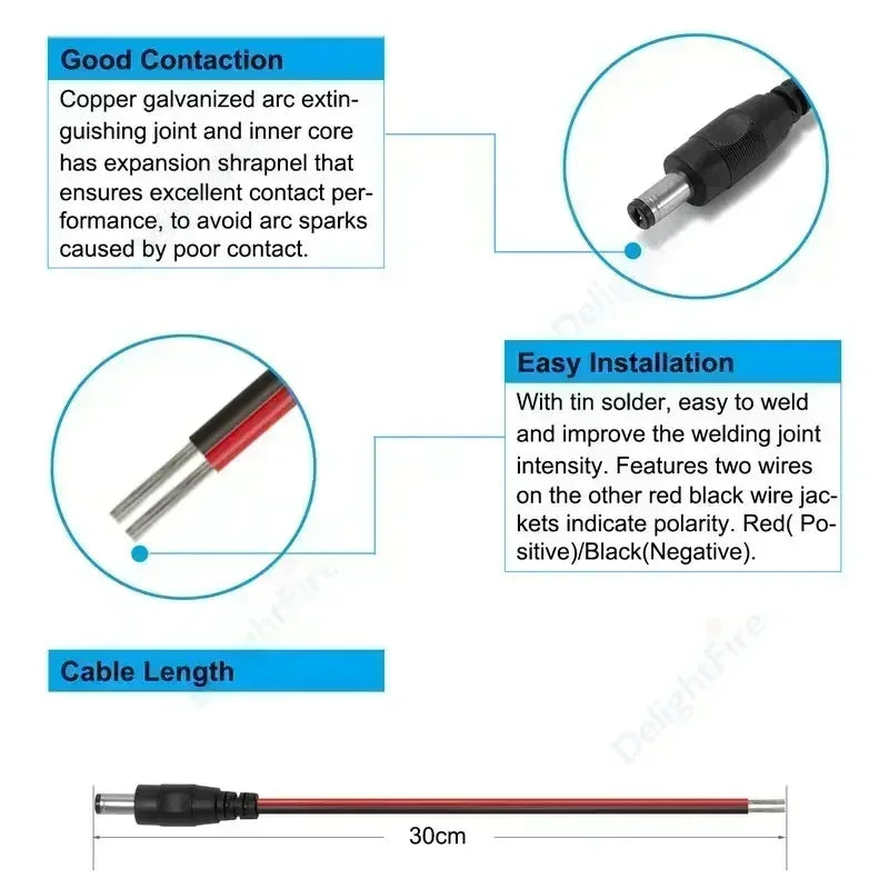 12V 3A DC Power Pigtail Cable 20 18 AWG Male Female Connector by 54Grid - Renewable Energy Store