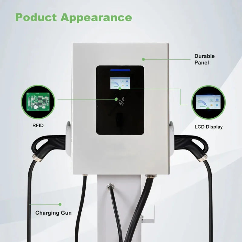New DC EV Charger WallBox Double Gun 40/60/80kW Output Power With 5m Cable Length CCS2 GBT Plug