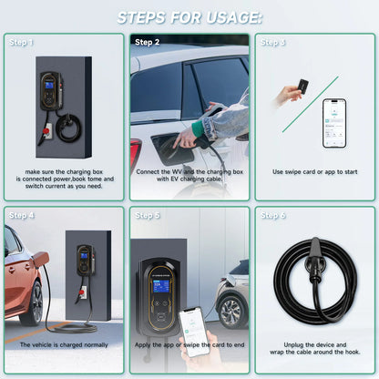 AFYEEV EV Charger 32A 7.6KW Electric Vehicle Car Charger EVSE Wallbox 11KW 22KW 3Phase Type2 Cable IEC62196-2 Socket APP Control