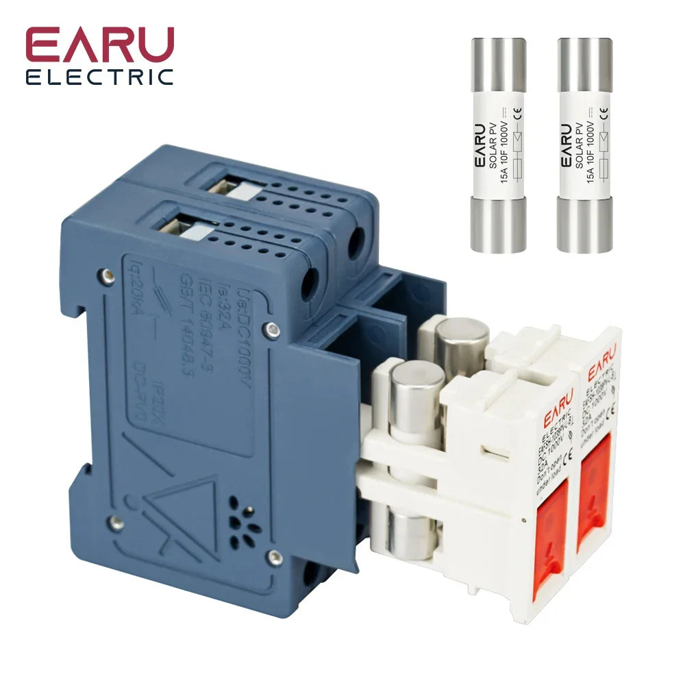 One Set 2P DC Fuse Holder 10*38mm High Voltage Solar PV 1000V 6A-32A Base Photovoltaic System Protection Protector gpV Parallel