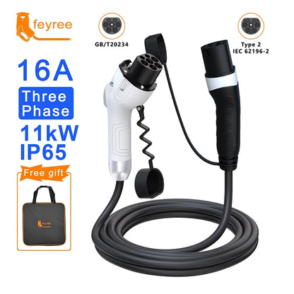 feyree EV Charging Cable Type2 Male Plug to GB/T Socket Car side 16A 3.5kW 32A 7kW 1Phase 11kW 22kW 3Phase for Electric Vehicle