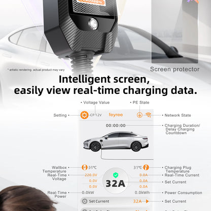 feyree 4.3'' TouchScreen Type1 Charging Plug Portable 7kW EV Charger Dual Temp Portection with Smart APP OTA Upgrade AC Charger