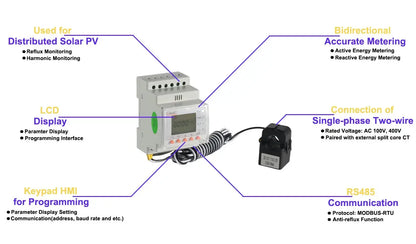 Acrel ACR10R-D16 Bidirectional Single Phase Energy Meter with 120A Split Core Ct RS485 Modbus-RTU for Solar Solis Inverter by 54Grid - Renewable Energy Store
