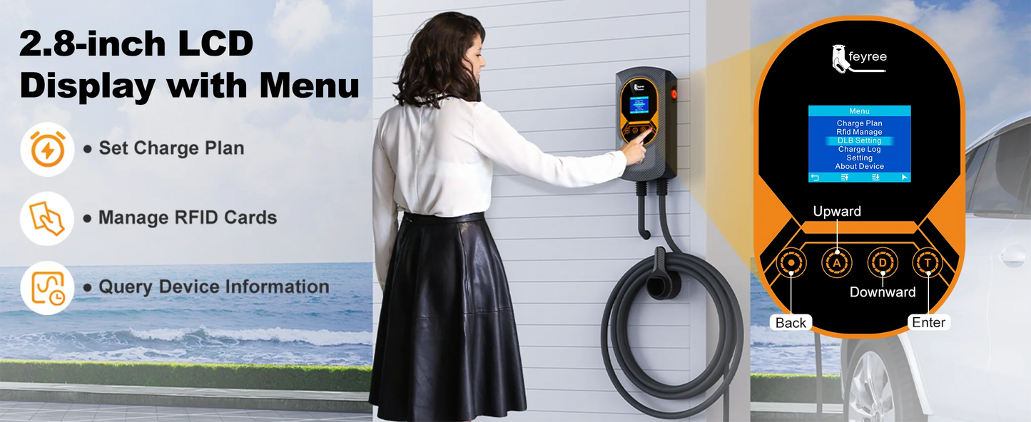 feyree GBT 22kW 32A Three Phase EV Wallbox Smart Dynamic Load Balance RFID Card APP Control EV Charging Station for Outdoor Use