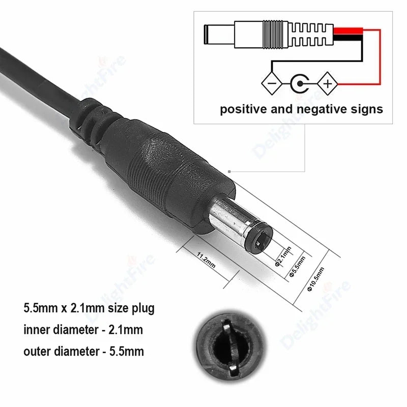 5.5mm 2.1mm DC Extension Cord 22AWG 3A for CCTV LED Lights by 54Grid - Renewable Energy Store