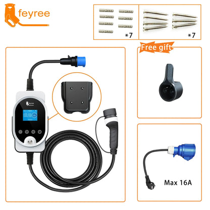 feyree EVSE Wallbox Type2 EV Charger 7KW 32A 1P Fast Charging APP Wi-Fi Control Setting Current & Charging Time for Electric Car
