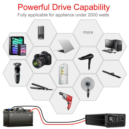 2000W pure sine wave solar power inverter DC 12V 24V 48V  to AC 110V 220V digital display - 54Grid - Renewable Energy Store