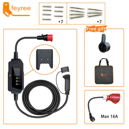 feyree 22KW 32A 3Phase EV Charger Type2 Portable EV Charger EVSE Charging Box 5m Cable with Socket IEC62196-2 for Electric Car
