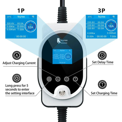 feyree EV Charger Type1 Plug 32A 40A 50A Fast Charging EVSE Wallbox for Electric Car Charging Station Adjust Current & Set Delay