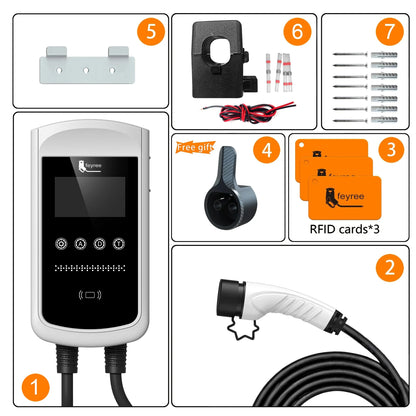 feyree Type2 32A 7kW 1P DLB EV Charger 4.3inch Screen Dynamic Load Balancing 11kW 22kW 3P EVSE Wallbox Station with Charging LOG