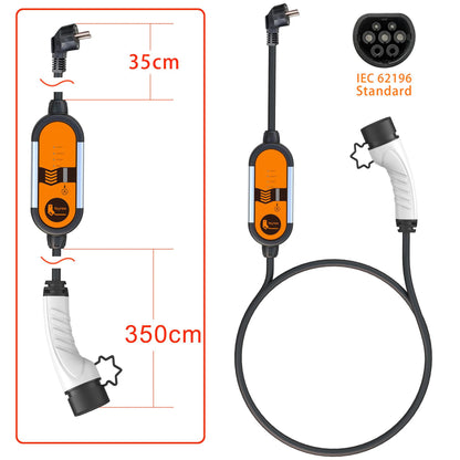 feyree Portable EV Charger Type2 16A 3.5KW EVSE Charging Cable Type1 SAE J1772 EU Plug Controller Wallbox for Electric Car