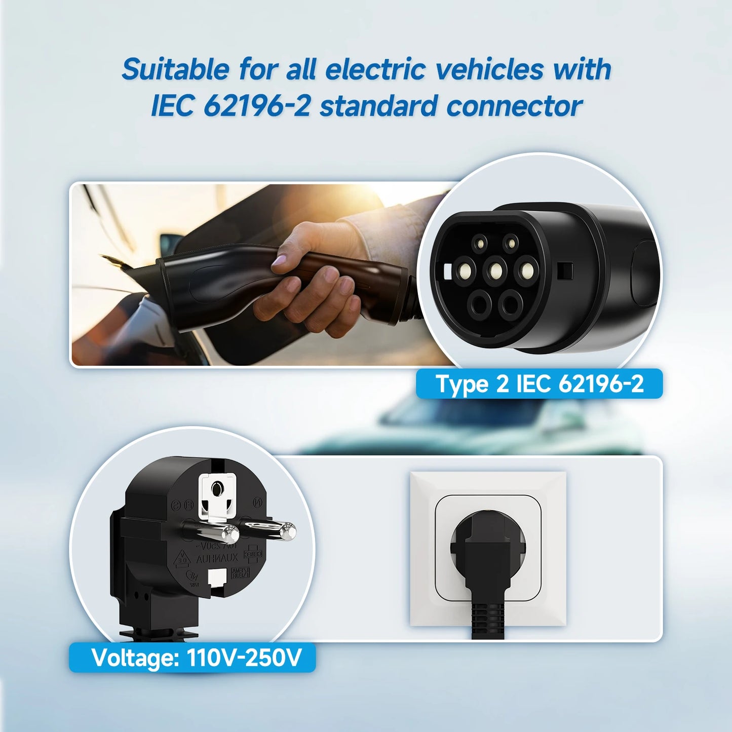 AFYEEV 3600W Portable Type2 IEC62196-2 EV Charger Type1 SAE J1772 Electric Car Charger GBT EVSE Charging Cable WiFi Bluetooth