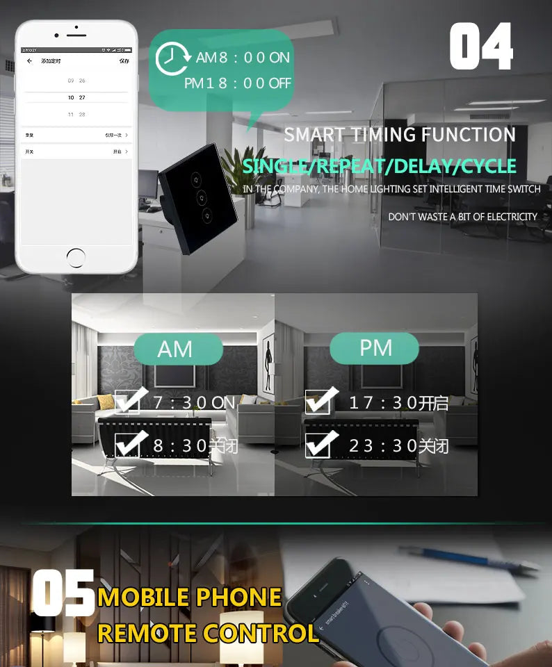 1 2 3 Gang WiFi Smart Timer Touch Switch Glass Panel Wall Light Switch Remote Control by TUYA Smart Life APP Alexa Google Home by 54Grid - Renewable Energy Store