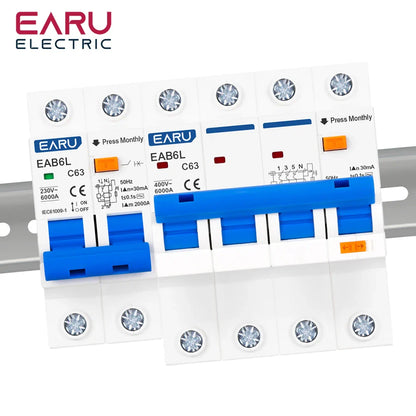 2P Type C AC230V MCB Leakage Protector RCBO Overload Short Circuit Protection Residual Current Circuit Breaker Switch RCCB RCD
