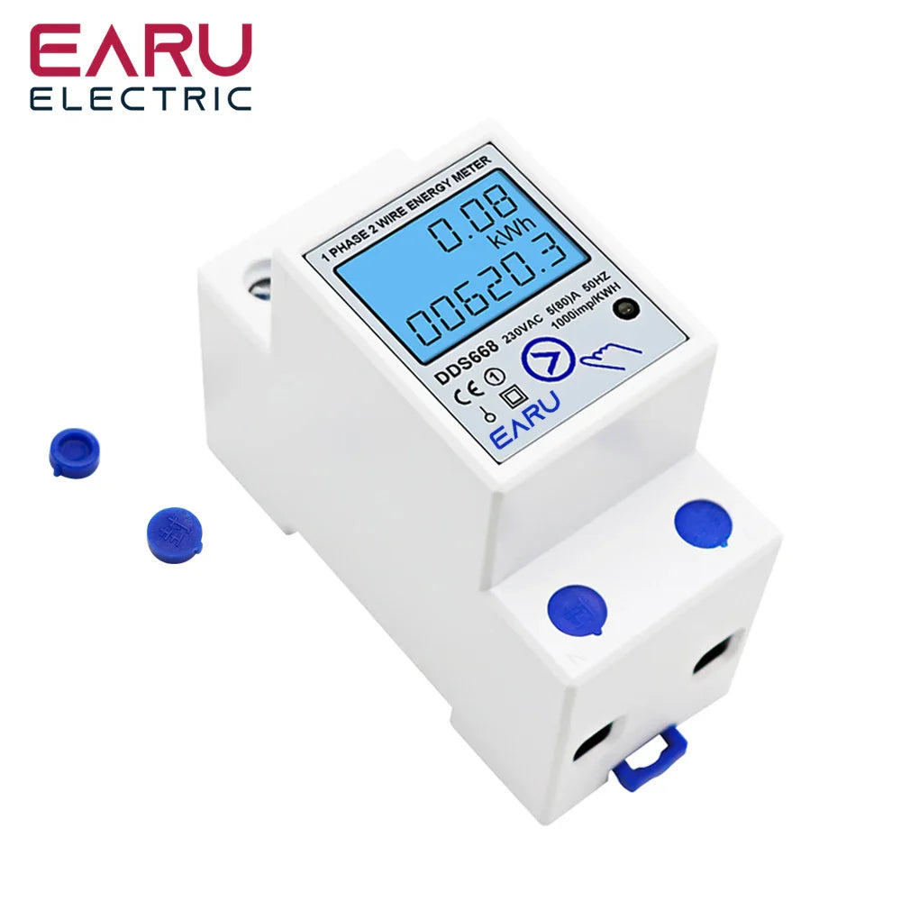 Single Phase LCD Digital Energy Meter Reset Zero kWh Voltage Current Power Consumption Counter Electric Wattmeter 220V Din Rail by 54Grid - Renewable Energy Store