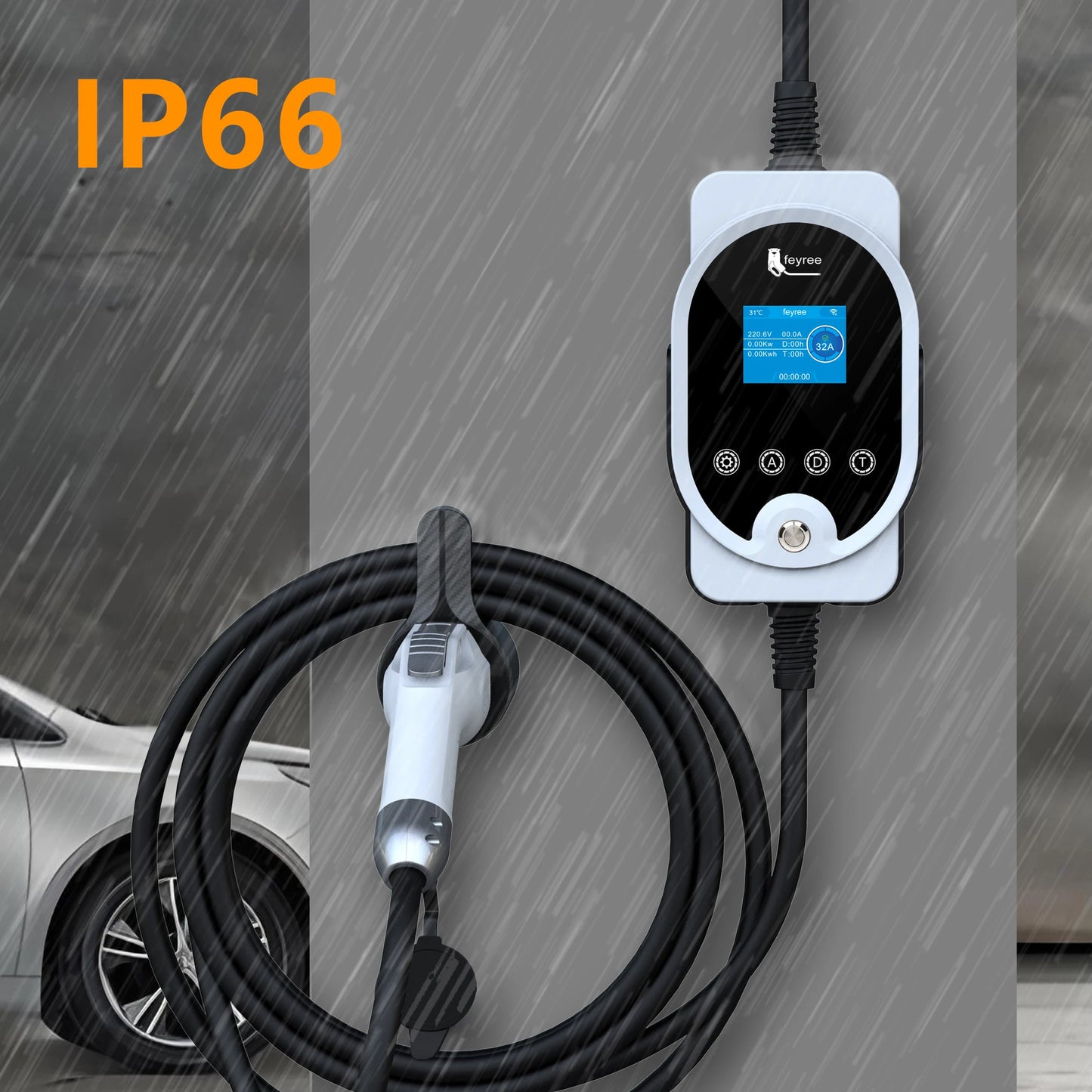 feyree EV Charger Type1 Plug 32A 40A 50A Fast Charging EVSE Wallbox for Electric Car Charging Station Adjust Current & Set Delay