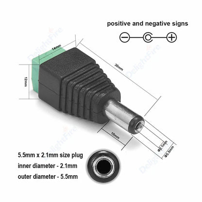 20AWG 5A DC Power Pigtail Wires 5V 12V Male Female Barrel Jack Cable by 54Grid - Renewable Energy Store