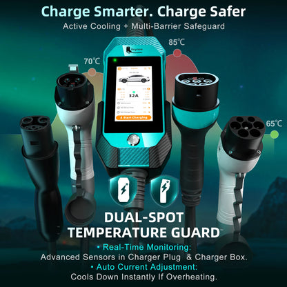 feyree EV Charger 4.3inch Touch Screen Type2 /Type1 /GBT /TS-NACS 32A 7kW 1P Portable Charger Smart APP WiFi Control for EV Cars