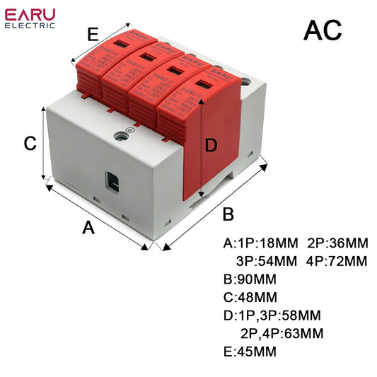 Power Surge Protective Device SPD Arrester Low Voltage House 1/2/3/4 Pole Surge Voltage Protection DC 500V 800V 1000V 40KA 60KA by 54Grid - Renewable Energy Store