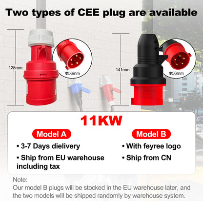 feyree Type2 Cable Portable EV Charger 11KW 16A 3P Car Charger Wi-Fi APP Control EVSE Charging Box CEE Plug for Electric Vehicle