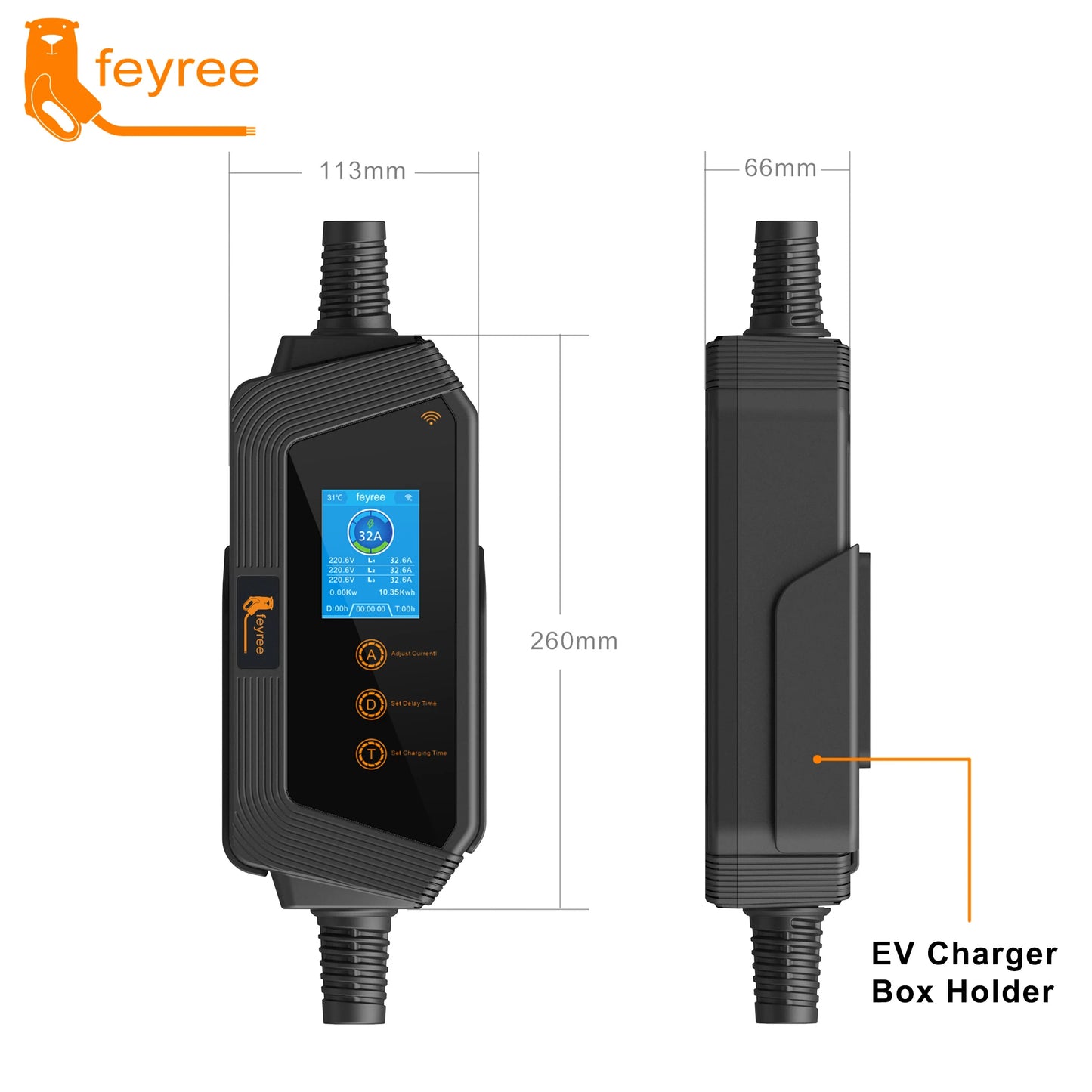 feyree Type2 22KW 32A 3Phase EV Charger Wi-Fi APP Control EVSE Portable Charging Box Charging Station for Electric Car Charger