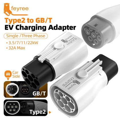 Feyree EV Charger Adapter Type 2 IEC 62196-2 to GB/T Converter for China Standard Electric Vehicle Charging EV Connector 16A 32A