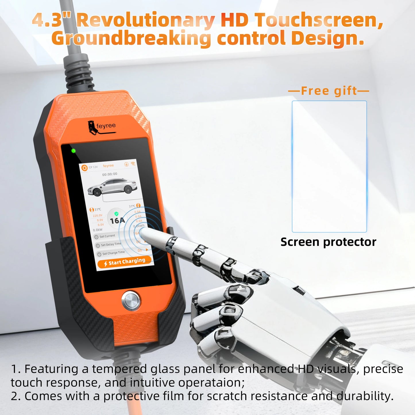 feyree GB/T EV charger 16A 3.5kW 1Phase 4.3'' Touchscreen & Smart APP OTA Version Current Adjustable for Electric Car Charger