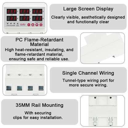 Three Phase Voltage Current Adjustable Over Under Voltage Current Limit Protection Relay Protector 3*220V 380V 63A 100A Din Rail