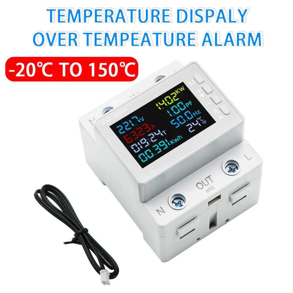 TUYA WiFi Smart Power Meter Over Under Voltage Protection Relay Switch Circuit Breaker Energy kWh Temperature Meter Smart Life by 54Grid - Renewable Energy Store