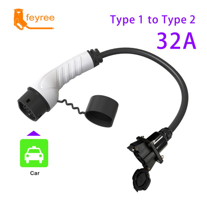 feyree Type1 j1772 female Socket to 16A 32A Type2 IEC62196-2 EVSE Car Side EV Charger Adapter 0.5m Cable for Electric Vehicle