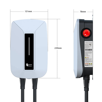 feyree EV Charger Type2 Plug EVSE Wallbox 32A 7KW IEC62196-2 Socket 1 Phase 5m Cable Wallmount Charging Station for Electric Car