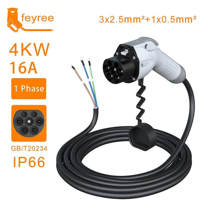 feyree GB/T Charger Plug EV Charger Cable 5m 32A 7KW 16A 3.5KW 1Phase 11KW 22KW 3 Phase for Car Charger Station Electric Vehicle by 54Grid - Renewable Energy Store