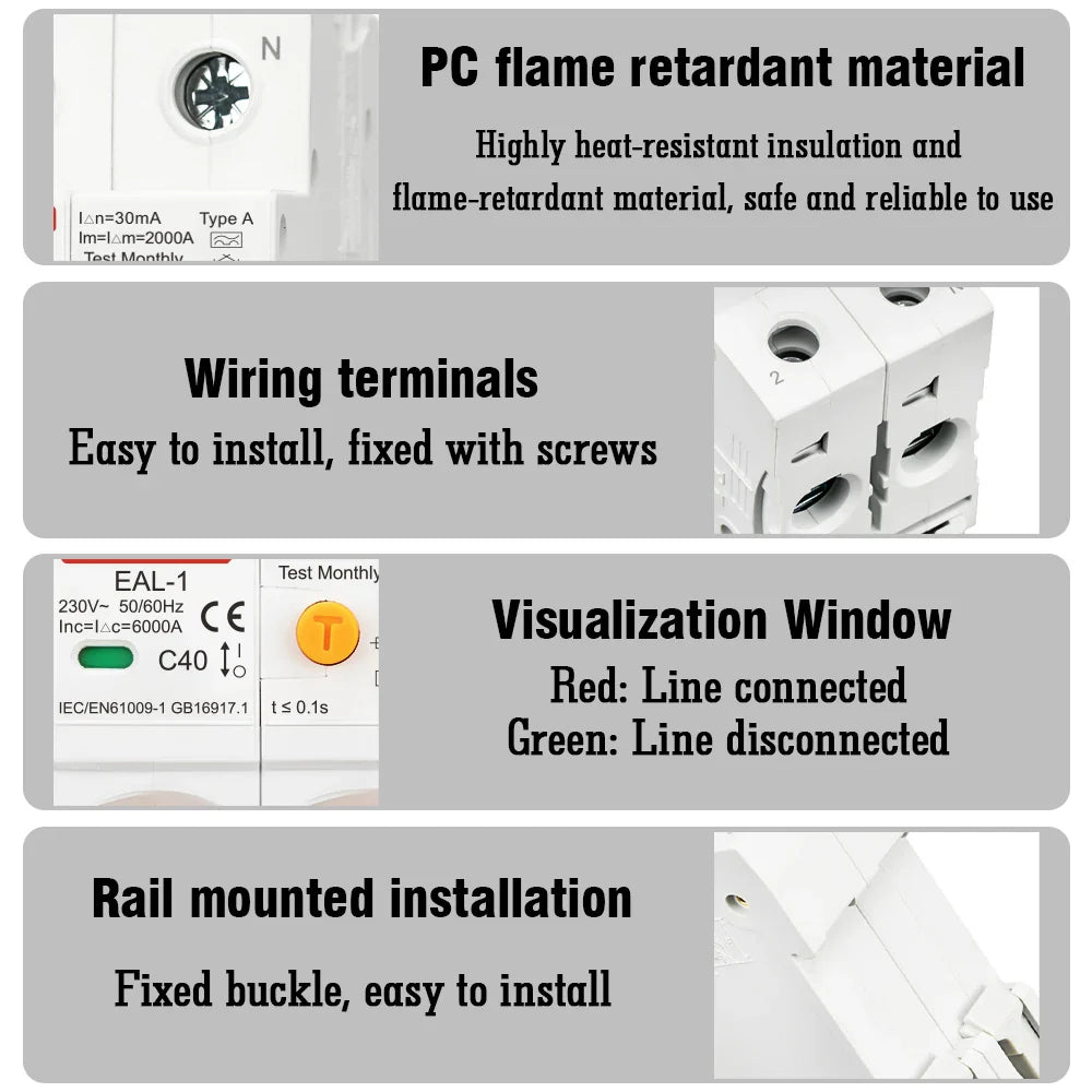 2P 30mA Type AC A B RCBO RCCB MCB Electronic Residual Current Circuit Breaker Over Short Current Leakage Protection EV Charger