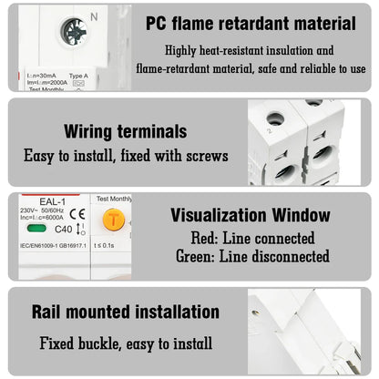 2P 30mA Type AC A B RCBO RCCB MCB Electronic Residual Current Circuit Breaker Over Short Current Leakage Protection EV Charger