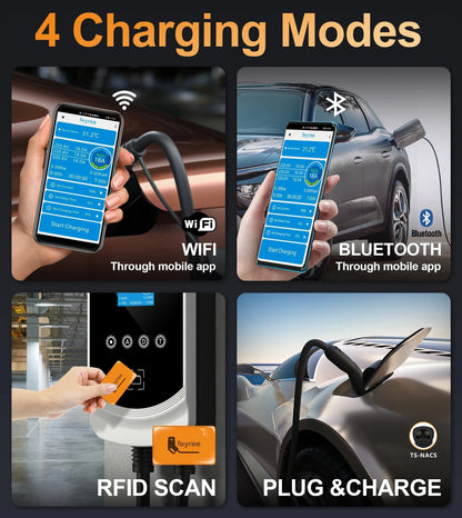 feyree EV Charging Station 32A 7.6KW Electric Vehicle Car Charger EVSE Wallbox 9.6KW 12KW 5m Cable TS-NACS Socket APP Control