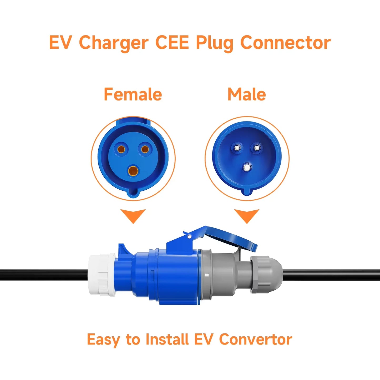 AFYEEV EV Charger CEE Female Plug 3 Pins Bule CEE to Schuko Adapter Wall Socket Extend Cable Connect with 7KW 32A 1Phase Charger