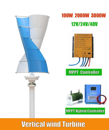 Vertical Axis Wind Turbine Generator 24-48V With MPPT Charge Controller 1000/2000W - 54Grid - Renewable Energy Store