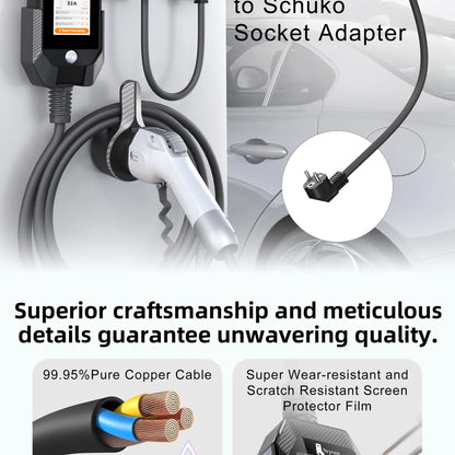 feyree 4.3'' TouchScreen Type1 Charging Plug Portable 7kW EV Charger Dual Temp Portection with Smart APP OTA Upgrade AC Charger