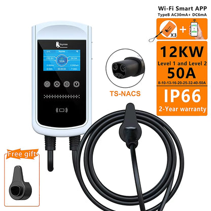 feyree EV Charging Station 32A 7KW TS-NACS Charger Plug for Tesla Car Charger EVSE Wallbox 9.6KW 12KW Fast Charging APP Control