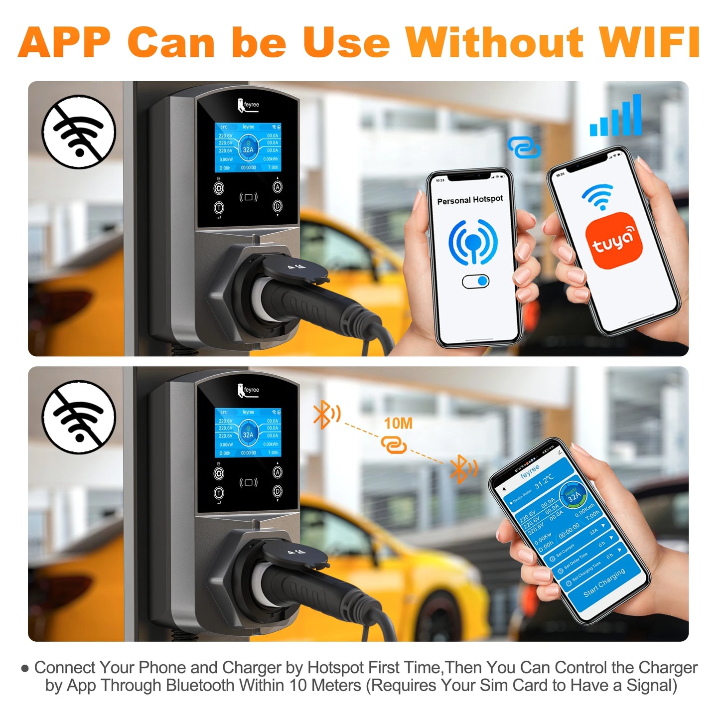 feyree Type2 EV Charger Socket Version 22KW Smart Electric Car Charger for TS-NACS Type1 GB/T Plug EVSE Wallbox WIFI APP Control