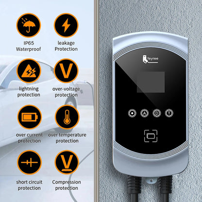 feyree EV Charger Type1 Cable j1772 Socket 32A 40A 50A Single Phase EVSE Wallbox Charging Station APP Control for Electric Car