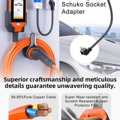 feyree 4.3 inch Touch Screen Type2 7kW 32A Adjustable Portable EV Charger with Adapter Smart APP Wi-Fi Control for Electric Cars