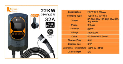 feyree EV Charger Type2 32A 7.6kW EVSE Wallbox 2.8inch Screen Current Adjustable Wallmounted Charging Station for Electric Car