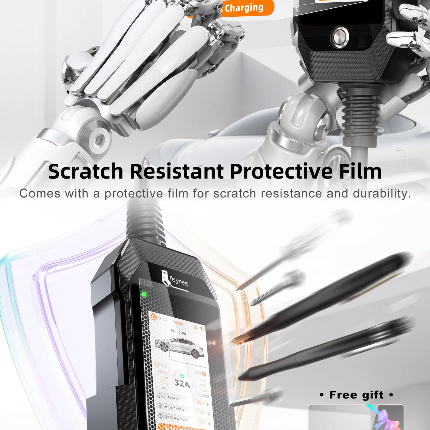 feyree 4.3'' TouchScreen Type1 Charging Plug Portable 7kW EV Charger Dual Temp Portection with Smart APP OTA Upgrade AC Charger