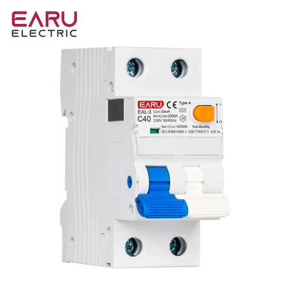 2P 40A 30mA AC 230V 50/60Hz RCBO RCCB MCB Type A Electromagnetic Residual Current Circuit Breaker Curve B/C Leakage Protection