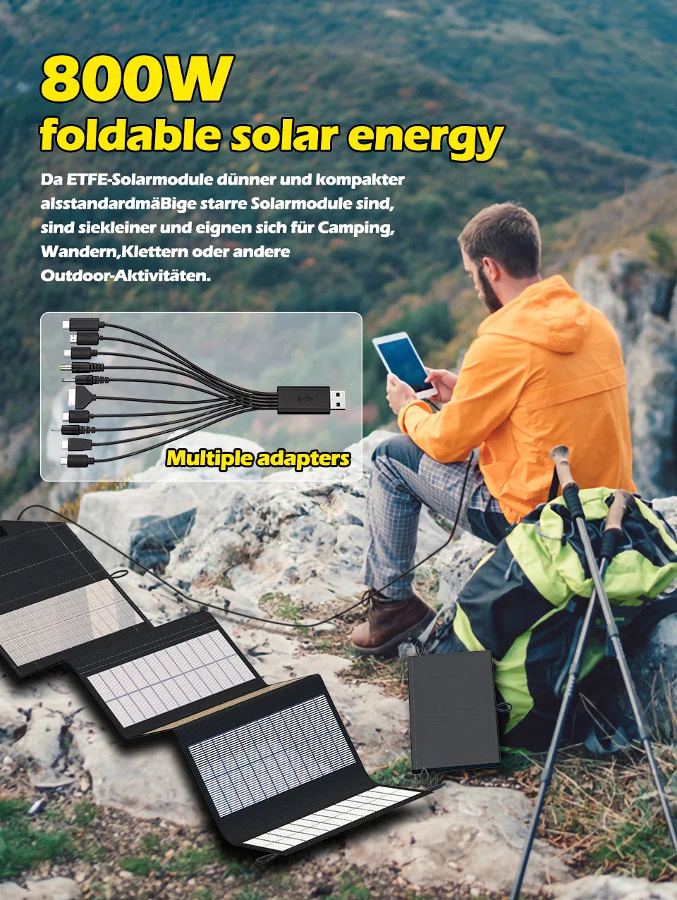 Portable Polysilicon Solar Panel Charger USB 800W 5V DC Foldable For Hiking And Camping by 54Grid - Renewable Energy Store
