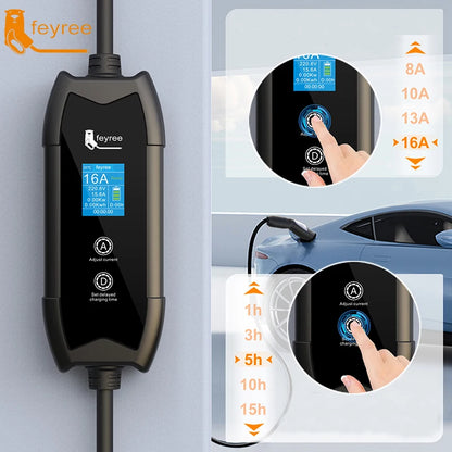 feyree EV Charger Portable 3.5kW TS-NACS Charger Plug 1.8" LCD Screen with Set Delay Schedule Charging Station for Tesla Cars