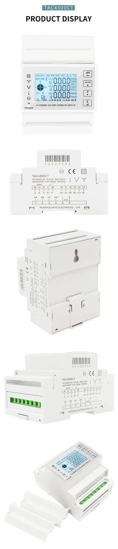 Din Rail 3 Phase Energy Monitor Consumption Power Meter kwh Ammeter With 3PCS RS485 Modbus 50/100/15/200CT 230VAC by 54Grid - Renewable Energy Store