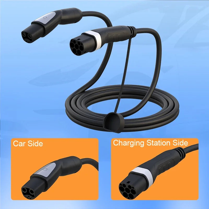 feyree 32A 7KW 1Phase Type2 to TS-NACS Socket 16A 3.5KW EV Charger Cable 5m for Tesla Model 3 Y X S for Public Charging Station